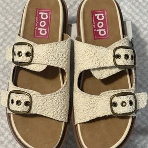 POP Textured Cream Slide Sandals